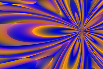 Fantazyjny kwiatowy kształt w neonowych kolorach żółci i kobaltu z cyfrowym efektem luminescencji - abstrakcyjne tło, gradient