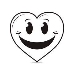 Black and White Heart on a white background in cartoon style Postcard for February 14