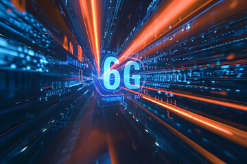 6G, new generation telecommunication fast internet, next gen mobile network and technology concept. - obrazy, fototapety, plakaty
