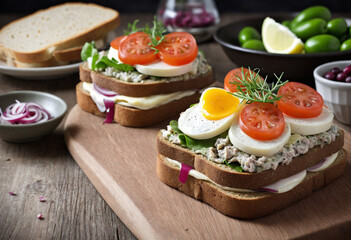 Fototapeta na wymiar Danish open-faced sandwich with fish