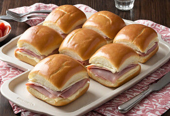 Hawaiian Ham and Swiss Sliders in Casserole Dish