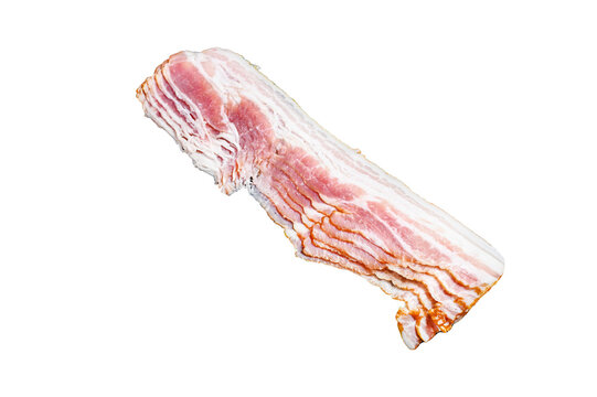 Raw sliced pork bacon ready for cooking.  Transparent background. Isolated.