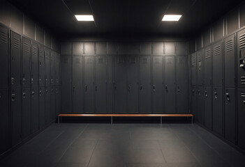 Gym with a sleek, contemporary locker room. Upscale fitness club in a stylish loft setting.
