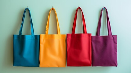 Colorful Reusable Shopping Bags on Bright Background AI Generated