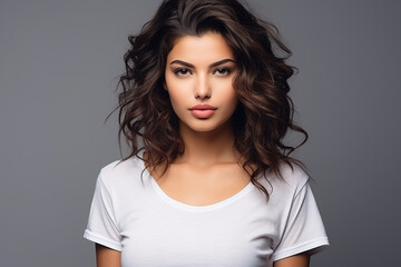 Fototapeta premium Woman in White Tshirt Mockup created with Generative AI