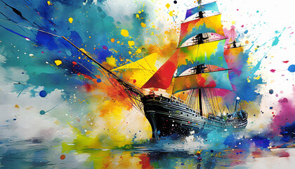Lively sailing ship - obrazy, fototapety, plakaty