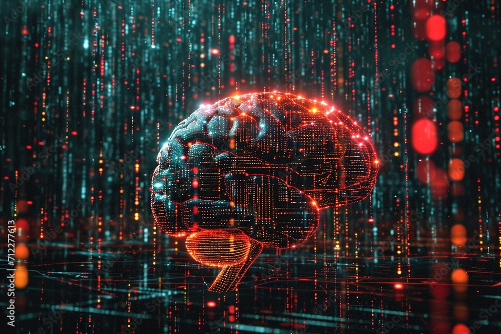 Poster electronic brain on the motherboard or artificial intelligence, is the theme of implementing modern 