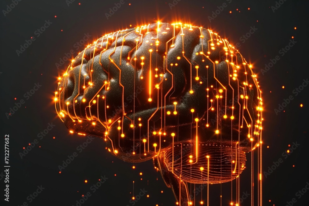 Poster electronic brain on the motherboard or artificial intelligence, is the theme of implementing modern 