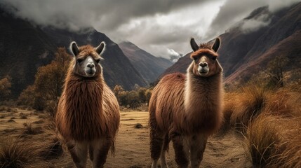 Obraz premium Two brown lamas