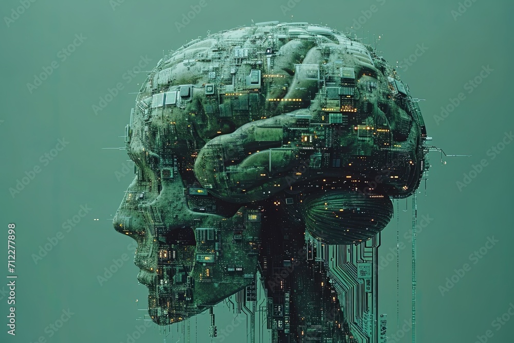Poster electronic brain on the motherboard or artificial intelligence, is the theme of implementing modern 