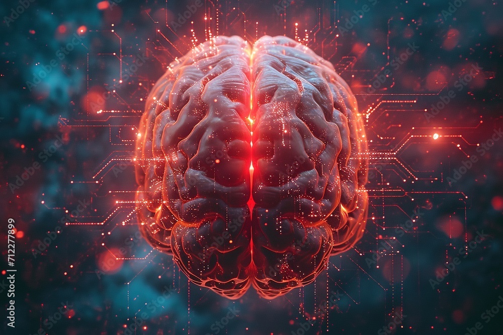 Poster electronic brain on the motherboard or artificial intelligence, is the theme of implementing modern 