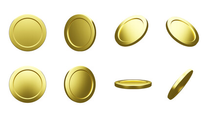 Set of 3d rendered gold coins on an isolated background