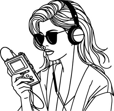 woman listening music headphones sunglasses clip art preview