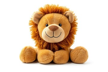 White background with isolated cuddly lion toy