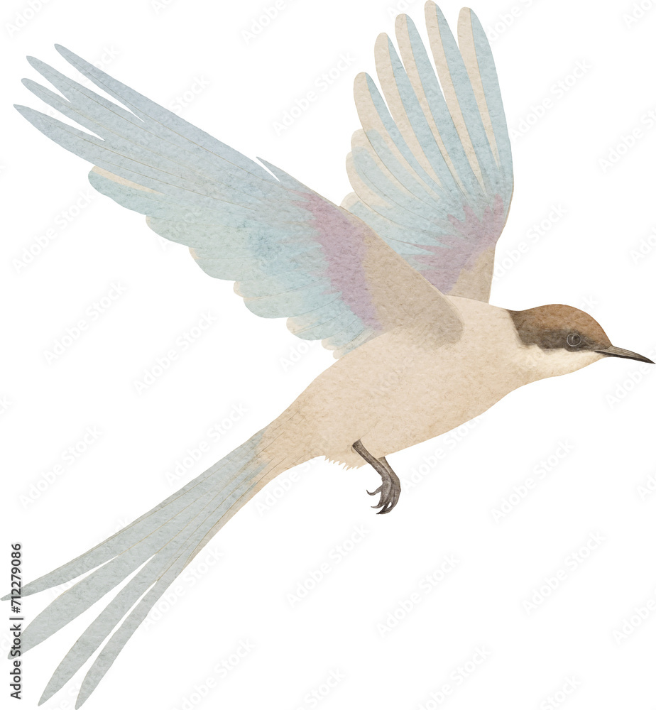Poster flying tropical little bird created with generative ai technology