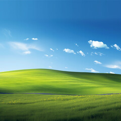 Fototapeta premium Beautiful landscape, sky, grass, field, green, meadow, nature, blue, summer, clouds, horizon, land, hill, spring, sun, beautiful picture, pure outdoors.