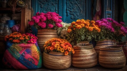 Fototapeta na wymiar baskets of flowers for sale at the market
