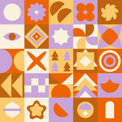 Bauhaus Geometric Pattern. Background vector Circle, Triangle and Square Lines Color Art Design.