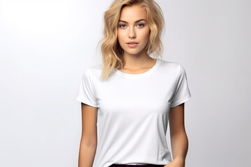 Fototapeta premium Woman in White Tshirt Mockup created with Generative AI