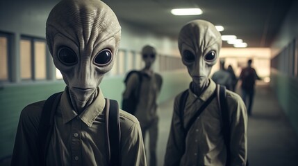 Extraterrestrial Infiltration: Aliens Attending a School for Human Impersonation AI Generated - obrazy, fototapety, plakaty