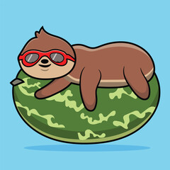  cute sloth watermelon vector illustration