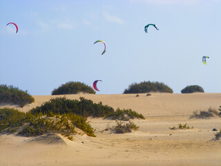 Kitesurfing in Fuerteventura, Canary islands, Spain.