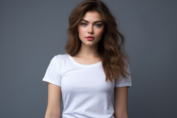 Obraz premium Woman in White Tshirt Mockup created with Generative AI