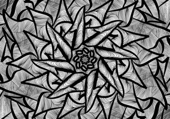 Seamless mandela background. Handmade drawing nature ethnic fabric backdrop pattern with saturated dark mandela. Textile design texture. Decorative binary monochrome black and white art. Illustration.