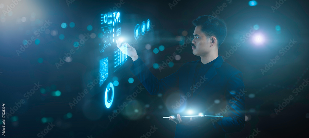 Poster ai digital transformation concept.iot, internet of things. transformation of ideas and the adoption 