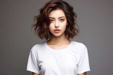 Fototapeta premium Woman in White Tshirt Mockup created with Generative AI