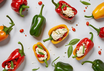 Top view of cherry peppers filled with ricotta cheese