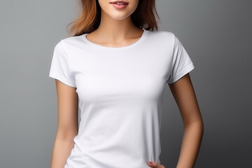 Obraz premium Woman in White Tshirt Mockup created with Generative AI