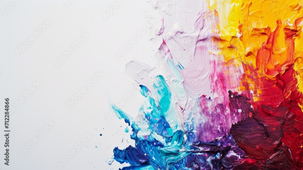 Poster white canvas where colors are going out of the border. abstract splashes of paint on white backgroun