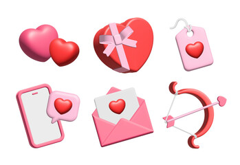 3d cute valentine element, icon on isolated white background. Festive design element for happy valentines day, wedding, anniversary decoration. Render illustration png.