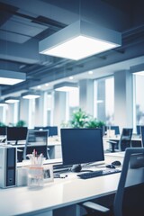 Blurred background, Defocused. Coworking Office Concept Sunlight in Concrete Space