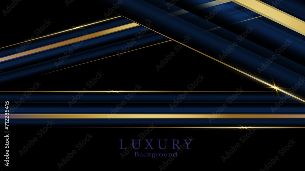 Wall mural 3d blue background with gold lines with copy space for text. luxury style template design.