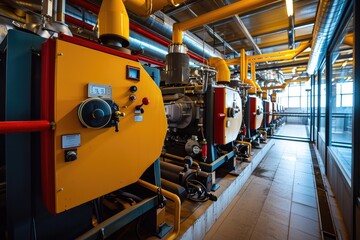 Modern boiler room with gas boilers, industrial heating.