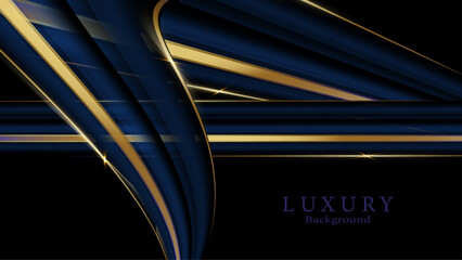 Blue shapes with golden lines background. Wavy shape template.