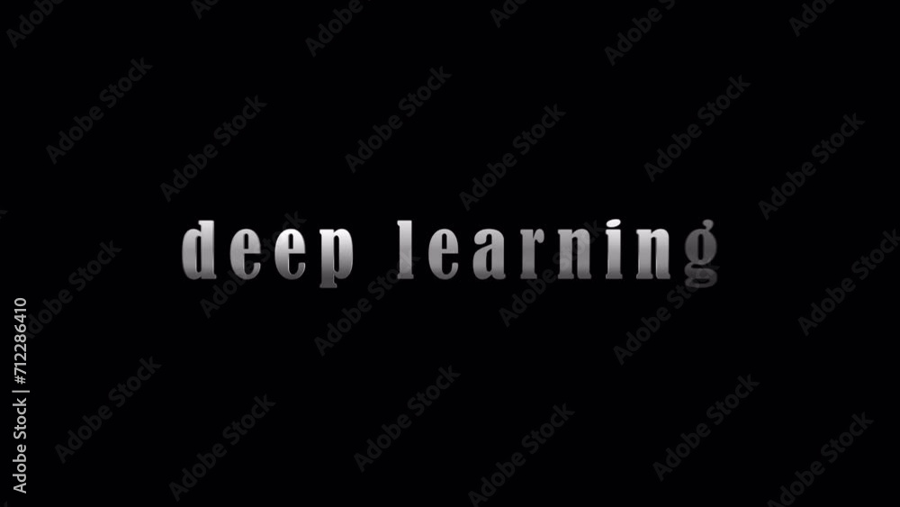 Poster 4k 3d deep learning silver text title with effect animation on black abstract background. isolated u
