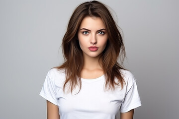 Obraz premium Woman in White Tshirt Mockup created with Generative AI