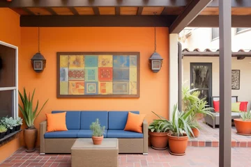 Foto op Canvas spanish style patio with terracotta floor and wall hangings © primopiano