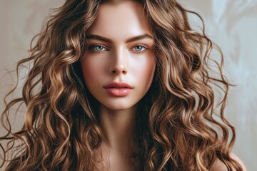 Fototapeta premium Model with beautiful wavy hair coloring toning shatush and balayash