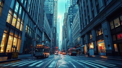 Fototapeta premium City business buildings, the streets are crowded. Created with Generative Ai technology.