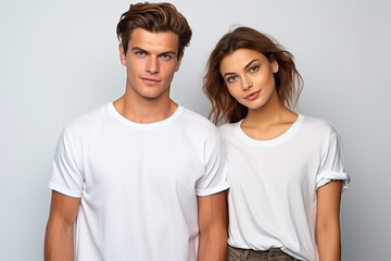 Fototapeta premium Woman in White Tshirt Mockup created with Generative AI