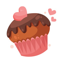Baked Muffin with Heart as Gift for Valentine Holiday Vector Illustration
