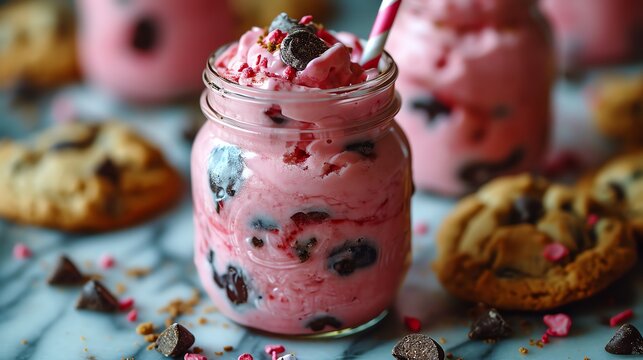 Strawberry Ice Cream Delight with Cookies