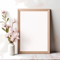 Mockup frame, home interior with plant, white background 