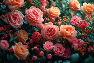 many pink roses, valentine's day mood