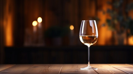 Elegant glass of white wine on blurred bar background. Wine industry concept. Generative AI