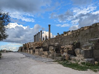 Travelling Jordan.Cultural and natural side of Umm Qais and the ruins of the ancient Gadara.Ancient Roman city.in the extreme northwest of the country, near Jordan's borders with Israel and Syria